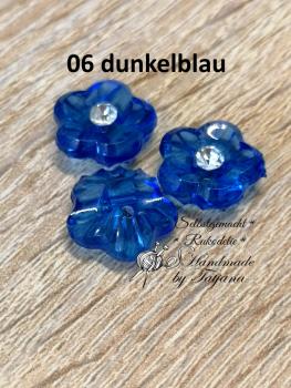 Acrylknopf Blume mit Stein dunkelblau 15mm,